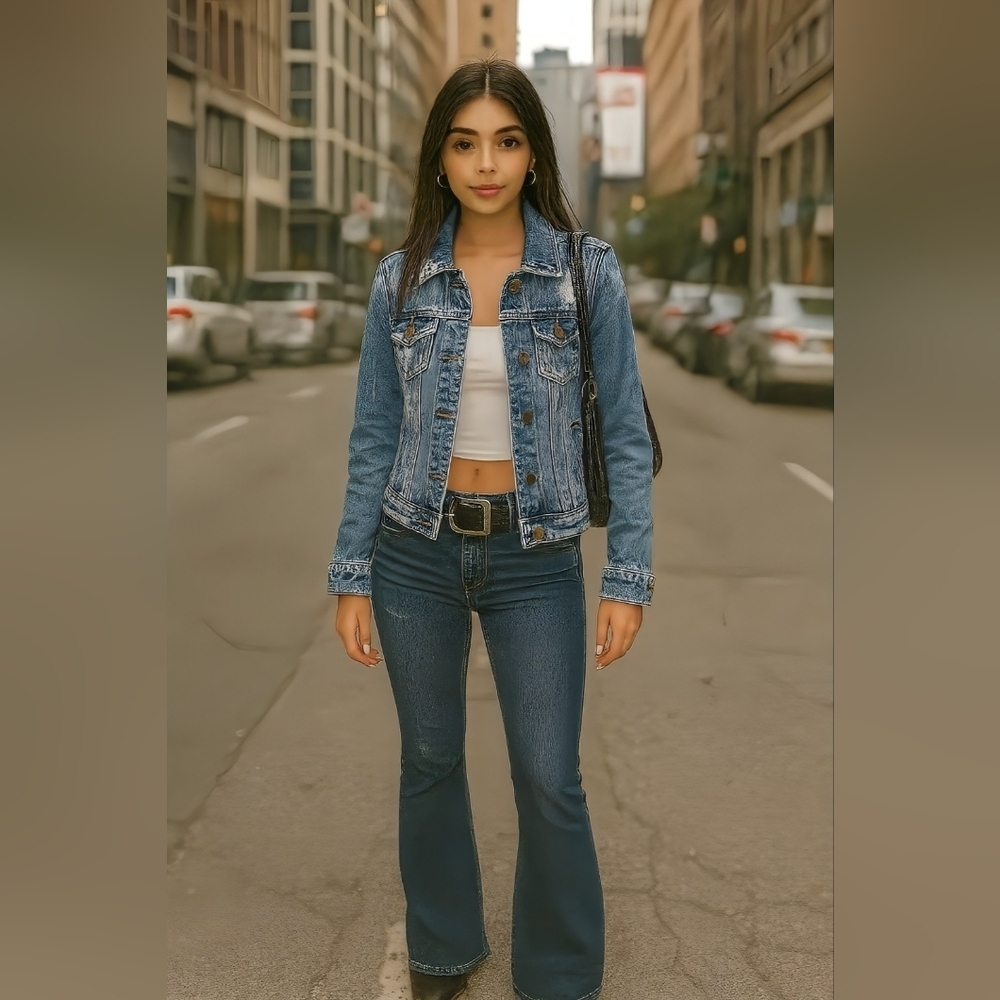 Vtg Medium Abercrombie Jean Denim Jacket W Retro Leather Label Y2k Distressed